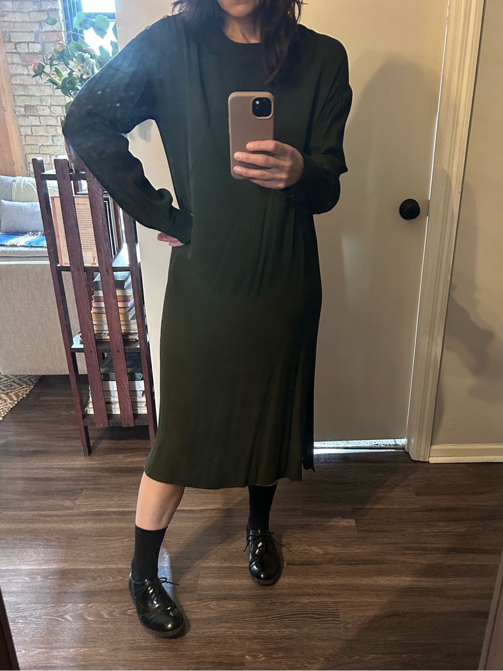 Minimum Olive Green Midi Shirt Dress